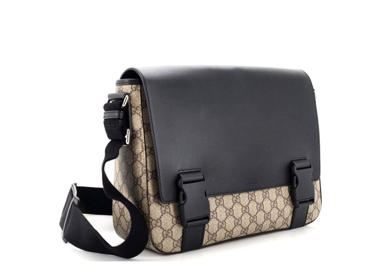 Gucci Double Buckle Flap Messenger Bag GG Coated Canvas