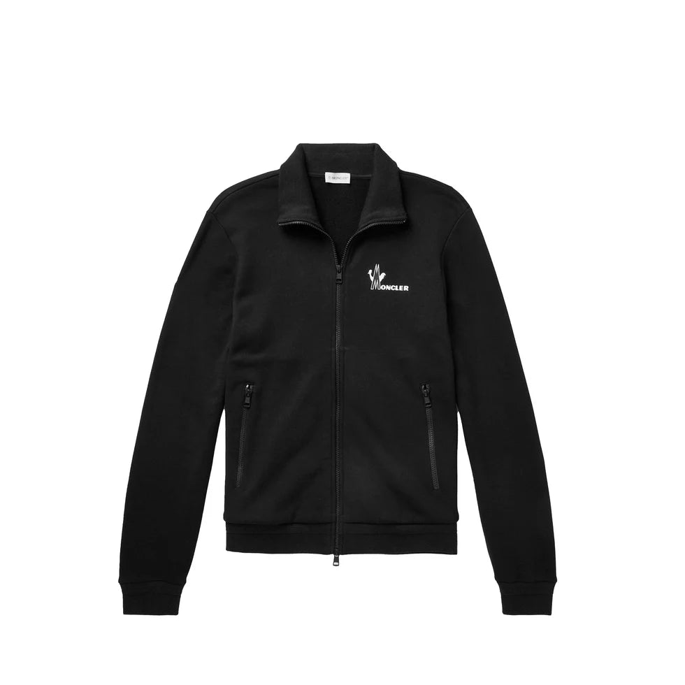 Moncler Maglia Slim Fit Loopback Cotton Jersey Zip Up Sweatshirt Black