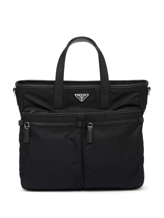 Prada Re-Nylon Saffiano Leather Tote Bag Black