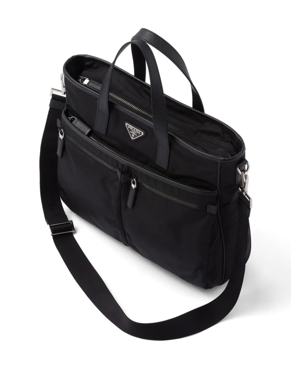 Prada Re-Nylon Saffiano Leather Tote Bag Black