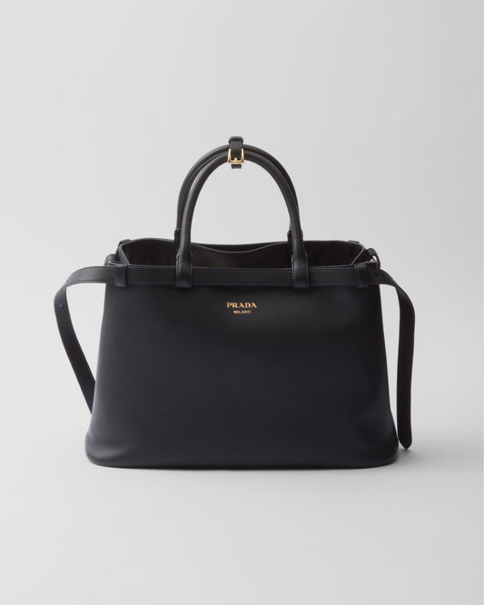 Prada Buckle Medium Leather Double Belt Handbag Black