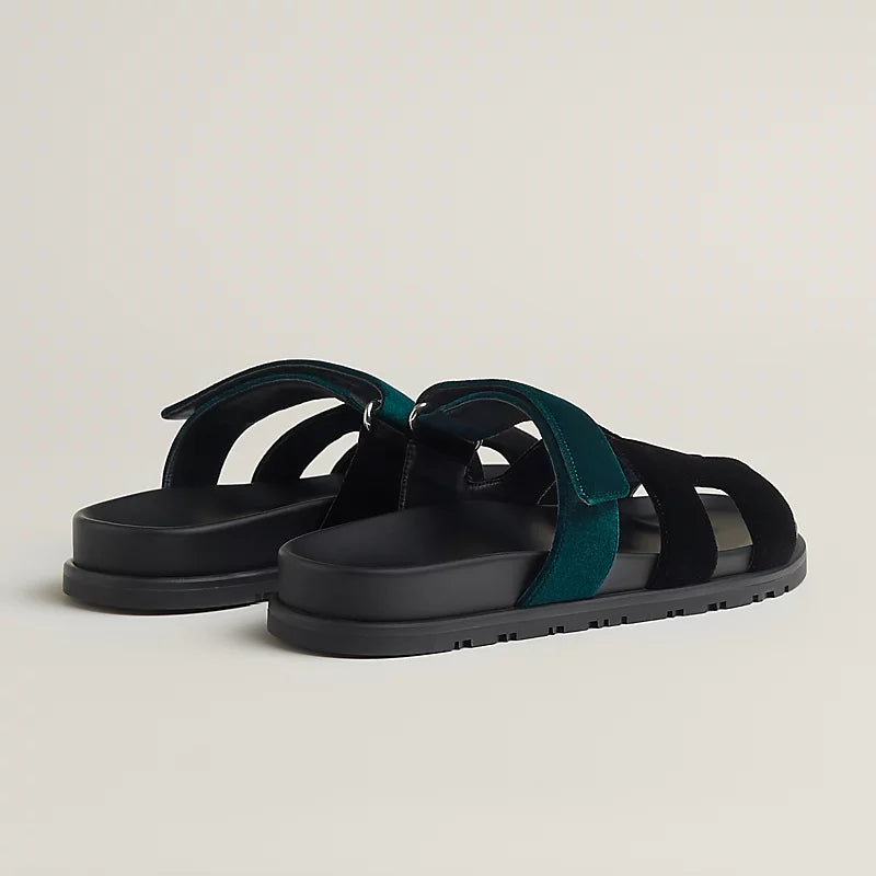 Hermès Chypre Sandal in Noir / Vert Mousse