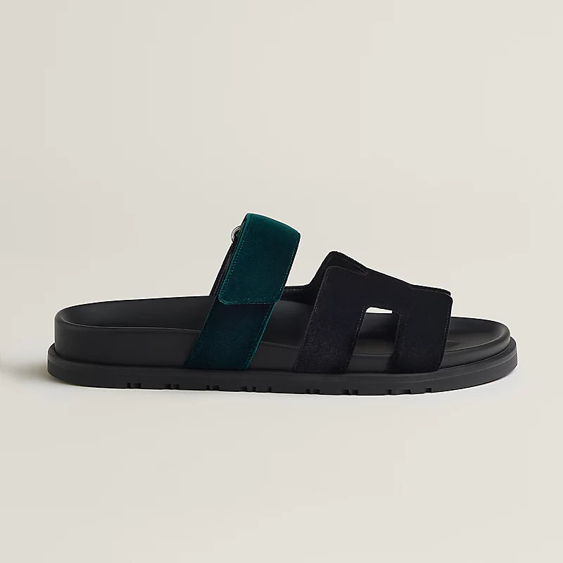 Hermès Chypre Sandal in Noir / Vert Mousse