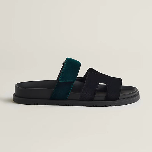 Hermès Chypre Sandal in Noir / Vert Mousse
