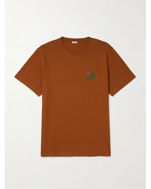 Loewe Men's Brown Slim-fit Logo-embroidered Cotton-jersey T-shirt