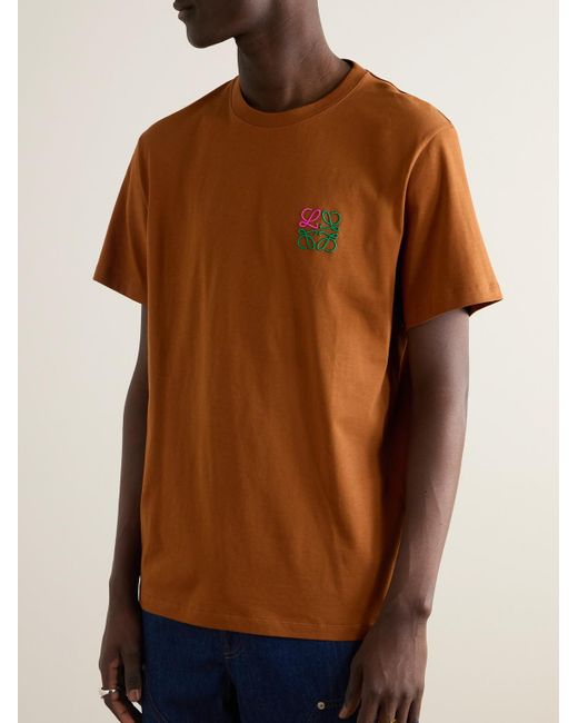 Loewe Men's Brown Slim-fit Logo-embroidered Cotton-jersey T-shirt