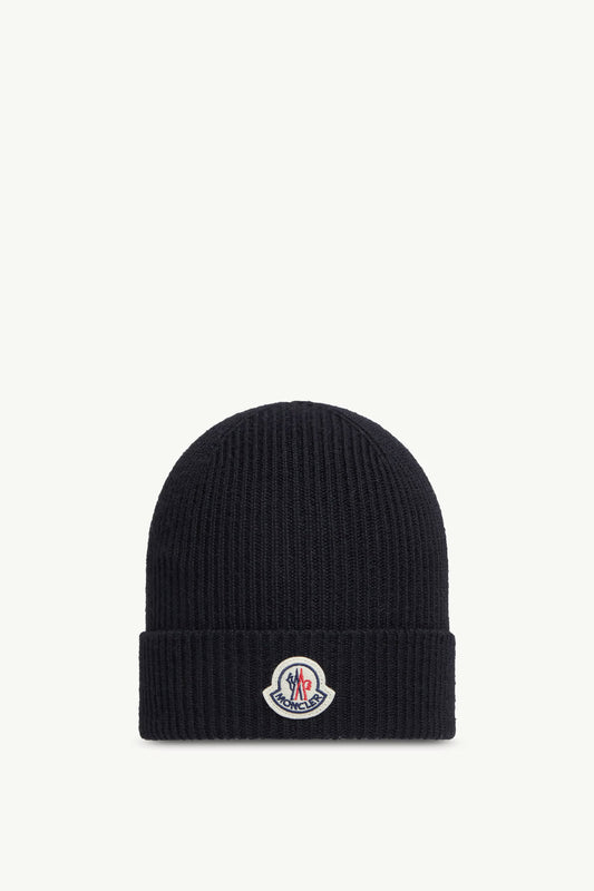 Moncler Logo Patch Knitted Beanie Black